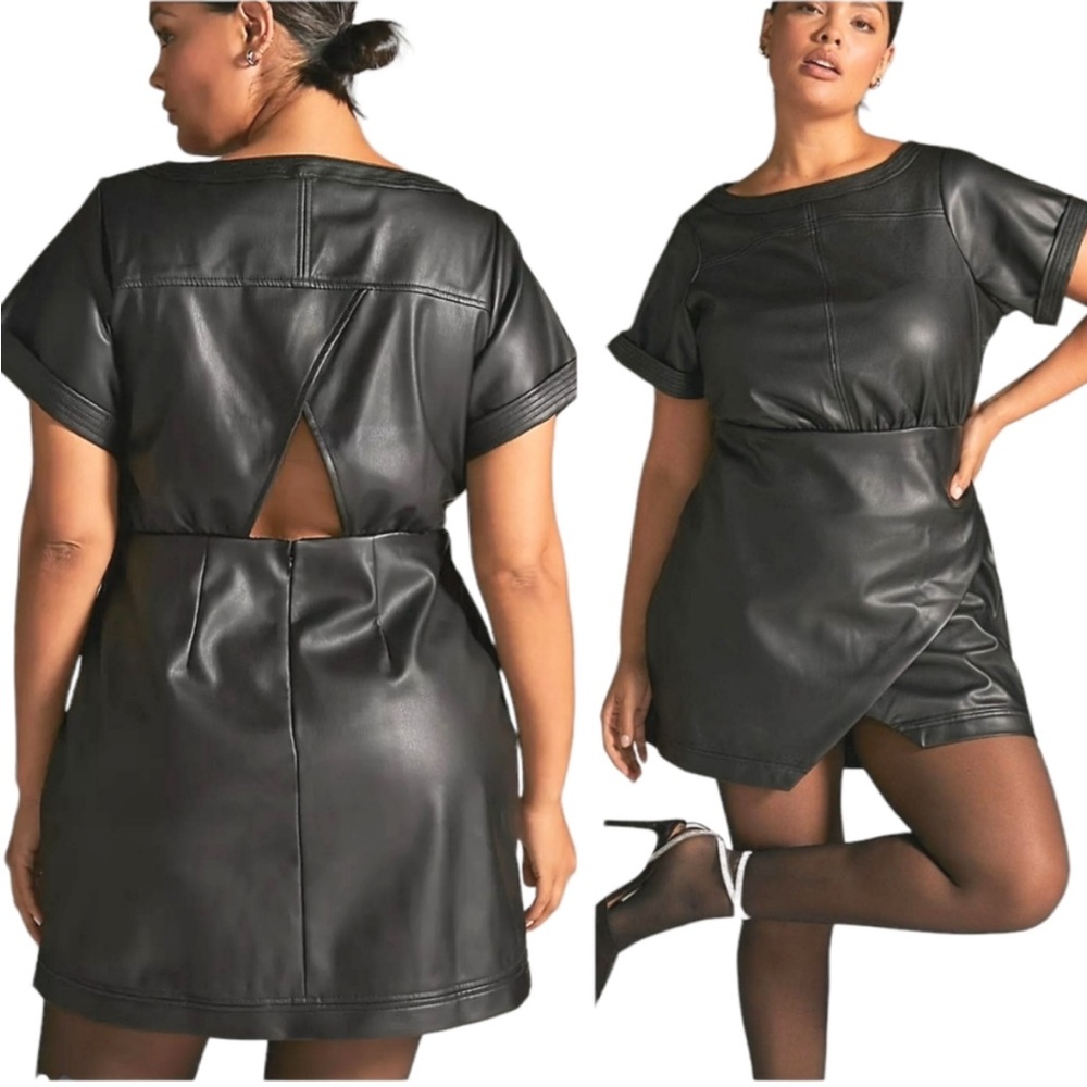 Anthropologie faux leather wrap mini dress